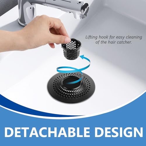 MFTEK Drain Hair Catcher Tub Drain Protector, Stainless Steel Bathtub Shower Drain Hair Stopper Strainer Trap for Shower Bathroom Sink to Catch Hair (Black) - color: Black