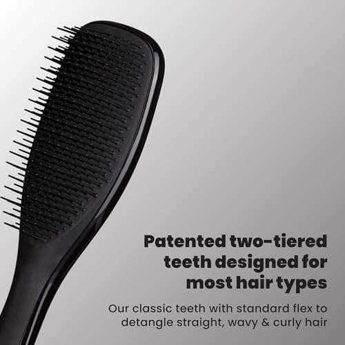Tangle Teezer Ultimate Detangler Brush, Straight to Wavy, Liquorice Black | Patented two-tier, regular-flex teeth reduce breakage & split ends on wet or dry hair; Shower-friendly hairbrush for all ages - color: Liquorice Black