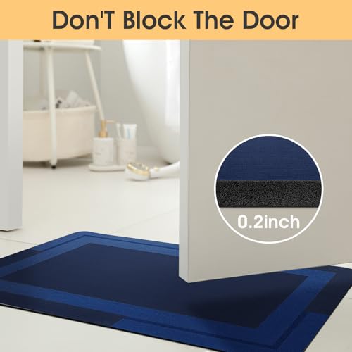 ACCUMTEK Non Slip Bath Mat, Thin Bathroom Rugs Fit Under Door, Quick Dry Bath Mats, Machine Washable Bath Rugs for Bathroom, Bathtub & Kitchen, Bathtub, Dark Blue/Bordered/48 x20 - color: Dark Blue, size: 1'8" x 4' (Rectangular)
