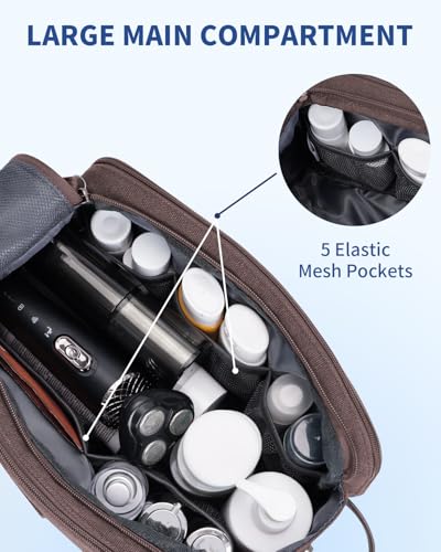 WANDF Toiletry Bag for Men Travel Toiletry Organizer Canvas and Leather Dopp Kit Water-Resistant Shaving Bag for Travel Accessories (Brown, Large) - color: L, Brown, size: Large