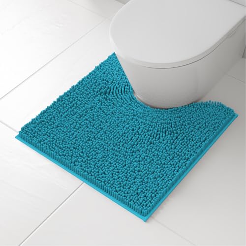 RUN HELIX Toilet Rugs U-Shaped 20x20 Extra Soft Chenille Bath Rugs, PVC Backing Quick Dry, Machine Washable Contour Bathroom Rugs for Toilet Contoured Bath Mats Home Decor Accessories Teal - color: Teal Blue, size: U20"x20"