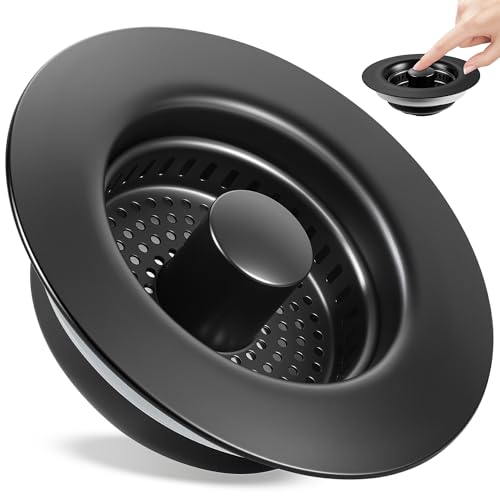 Kitchen Sink Drain Strainer 3 in 1, 304 Stainless Steel Pop Up Sink Stopper, Anti-Clogging Sink Drain Strainer for US Standard Kitchen Drain (Matte Black) - color: Matte Black, size: 1 Pack