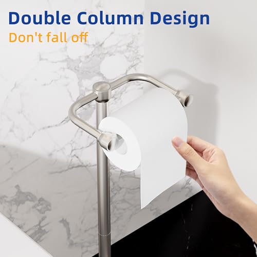 RUACQ Toilet Paper Holder Stand, Bathroom Toilet Paper Roll Holder Free Standing, Toilet Tissue Holder Stand with Post Pivoting Design, Stable Weighted Base, SUS304 Stainless Steel (Brushed Nickel) - color: Brushed Nickel, size: Free Standing