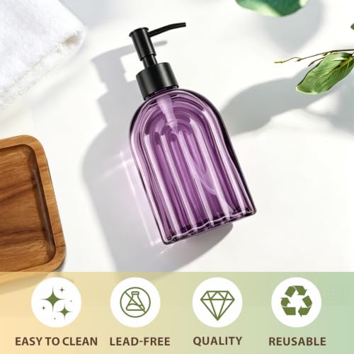 Elegant Purple Glass Soap Dispenser with Black Pump | 400ML Modern Bathroom & Kitchen Soap Dispenser for Hand Soaps, Lotions, Essential Oils - color: Purple