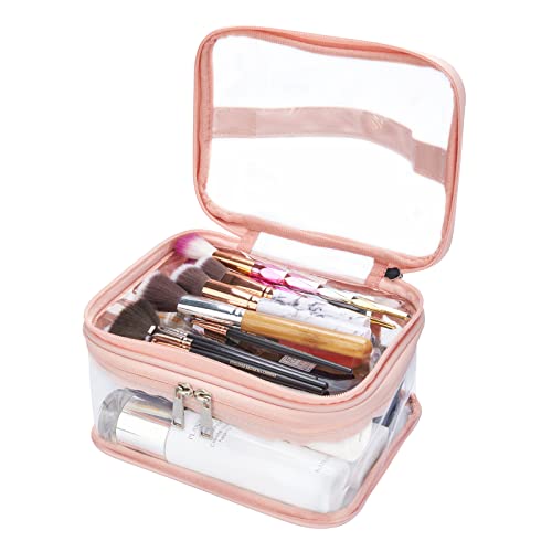 Double Layer Clear Cosmetic Bag Makeup Bag, Waterproof Travel Toiletry Bag, Transparent PVC Hair & Nail Accessories Pouch Beach Bag Organizer (Pink) - color: Pink