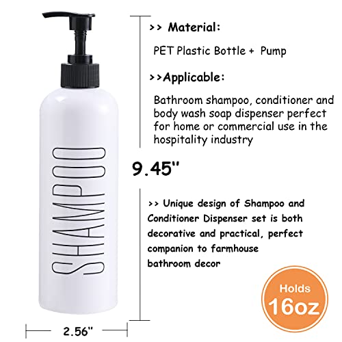 HOMCDALY Shampoo and Conditioner Dispenser, 16oz 3-Pack Refillable Pump Bottles, Shampoo Conditioner Body Wash Dispensers Bottles, Bathroom Shampoo Dispenser Set(White - color: White&black Pump