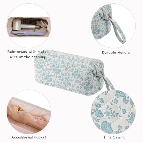 RSRSLEII Large Quilted Hair Tools Travel Bag with Floral Pattern,Hair Styling Accessories Storage Case for Flat Irons,Straightener,Curling Iron,Hair Dryer,Portable Organizer (08 Blue Flower) - color: 08 Blue Flower