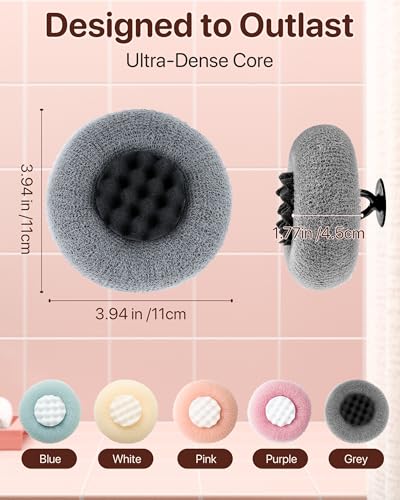Super Soft Sunflower Suction Cup Bath Sponge loofah, 2026 Upgraded 2-in-1 Sunflower Ball Exfoliating Bath Sponge Cleaning Brush, Mesh Shower Body Sponge Accessories for Women, Men Shower (5 Color) - color: Blue+pink+purple+white+grey