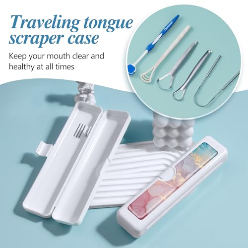 Toothbrush Travel Case - Colorful Pattern, Holder and Covers for Toothbrushes, Includes Tongue Scraper Case - color: Colored Marble, size: Small