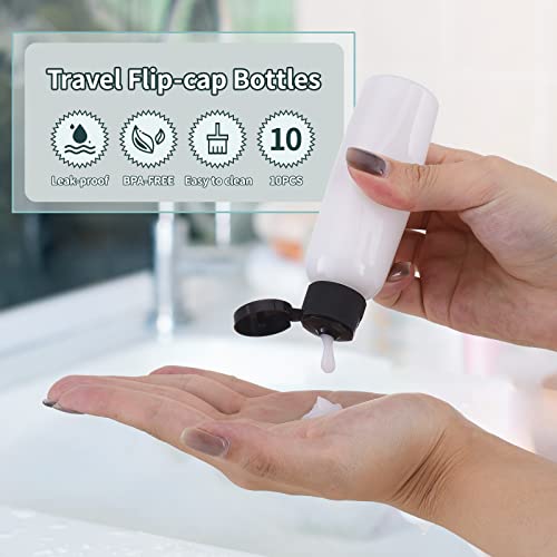 Tekson Travel Bottles Empty 2oz (10 PCS), Plastic Travel Size Cosmetic Container, TSA Amber Squeeze Bottle for Shampoo, Conditioner (Flip Cap) - color: black