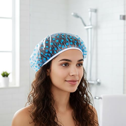 12 Pcs Reusable Shower Hat Bath Caps, Elastic Reusable Waterproof Plastic Shower Caps for Women, Waterproof Bath Hair Hat with Elastic Band, Bathing Showers Cap for Showers Spa Salon