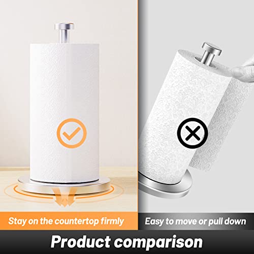 VEHHE Paper Towel Holder Countertop, Stainless Steel Paper Towel Holder Stand with Weighted Base Suction Cups, Standing Paper Towel Roll Holder for Kitchen Bathroom (Silver) - color: Suction Base | Silver