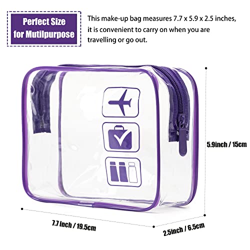MODENGKONGJIAN TSA Approved Toiletry Bag, 3 Pcs Clear Toiletries Bags Quart Size Travel Makeup Cosmetic Bag for Women Men, Carry on Airport Airline Compliant Bag (Purple) - color: Purple
