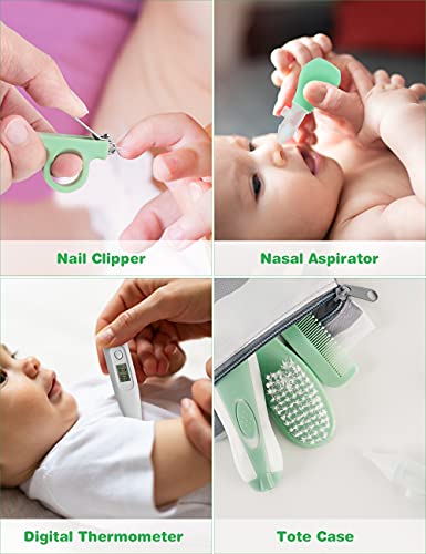Baby Healthcare and Grooming Kit, 24 in 1 Baby Electric Nail Trimmer Set Newborn Nursery Health Care Set for Newborn Infant Toddlers Baby Boys Girls Kids (0-3 Years+) (Green) - color: Green