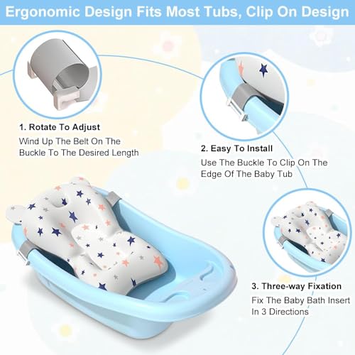 Baby Bath Suspension Prevent Slip Pad, Soft Quick Dry Lightweight Baby Bath Cushion Pad, Newborn Bathtub Mat Infant Bath Supporter Nonslip Floating Bathing Tub Seat for Assisted Sitting (White)