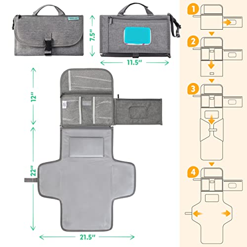 Kopi Baby Portable Diaper Changing Pad - Baby Diaper Changer Travel Bag with Wipes Pocket, Smart Design Portable Changing Mat, Infant Travel Station Kit, Gift for Newborn Girl & Boy - Grey, Premium - color: Grey, size: Premium
