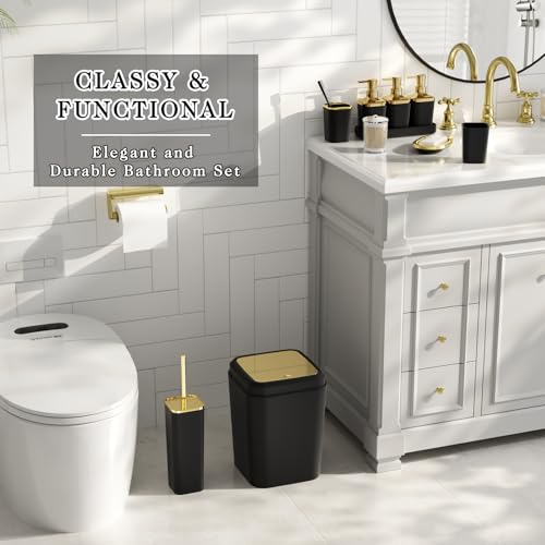Bathroom Set - 26PC Bathroom Sets with Shower Curtain and Rugs, Bathroom Accessory Set, Black Bathroom Set, Elegant Bathroom Accessories Set, Shower Curtain Set, Trash Can & Soap Dispensers - color: Black & Gold, size: Bath Set+Shower Curtain+Bath Rugs