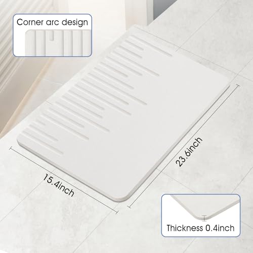 Veeloim Stone Bath Mat Diatomaceous Earth Bath Mat Non-Slip Quick Drying Diatomite Stone Shower Mat Natural Easy to Clean23.6 * 15.4" - color: Light White