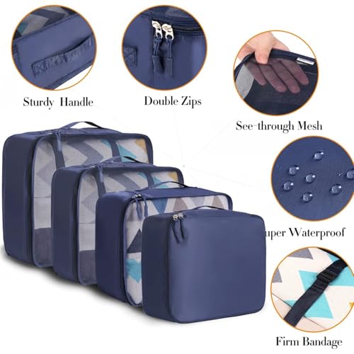 BAGAIL 8 Set Packing Cubes Luggage Packing Organizers for Travel Accessories-Indigo - color: Indigo, size: 8 Set