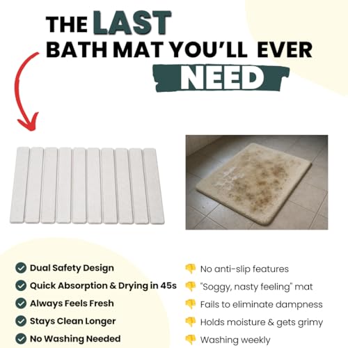MophonicHome Foldable Stone Bath Mat - Diatomaceous Earth Shower Mat, Non-Slip Quick-Dry Stone Bath Mats for Bathroom Floor, Super Absorbent, Compact Design, Easy to Clean, Light Grey (23.5 x 15) - color: Regular Light Gray