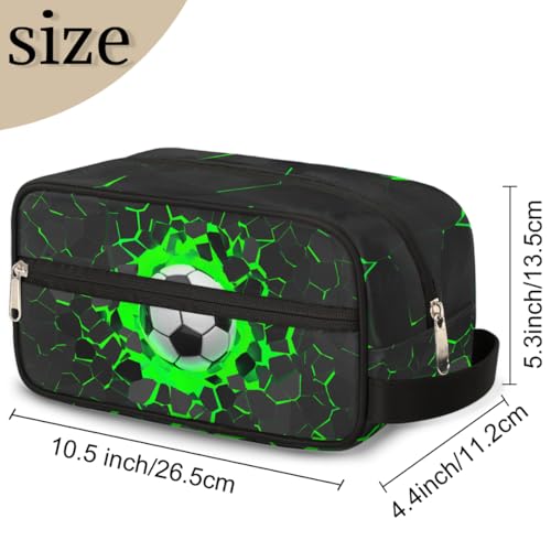 Kids Travel Toiletry Bag - Waterproof Hanging Cosmetic Hygiene Bags for Boys Men - Large Shave Kit for Toiletries Accessories Bathroom Stuff, Green Soccer Ball - color: Green Soccer Ball
