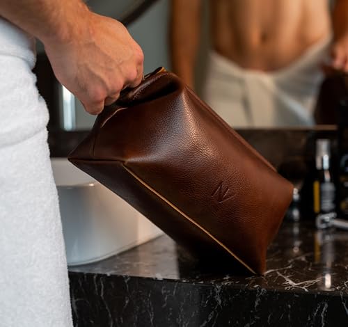 NV Holders Premium Genuine Leather Toiletry Bag for Men - The Ultimate Travel Dopp Kit and Hygiene Organizer, Perfect Men's Toiletry Travel Bag (Brown) - color: Brown