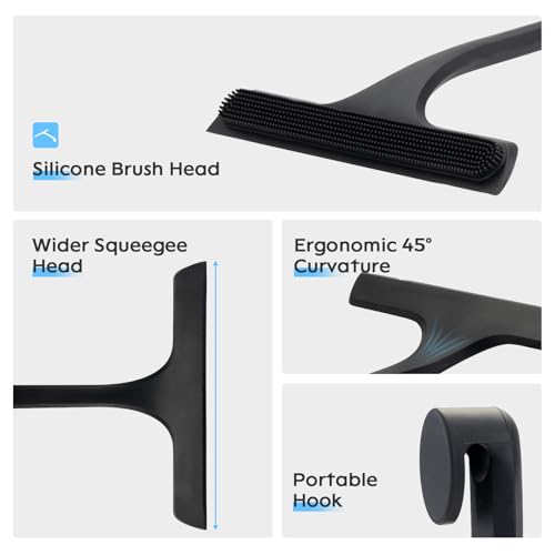 10.7“ Wide All-Purpose Shower Squeegee for Glass Doors, Squeegee for Shower Glass with Hook, Window Squeegee for Home, Small Squeegee for Shower, Bathroom, Car Glass, Mirror (Black) - color: Black, size: 10.7" Wide