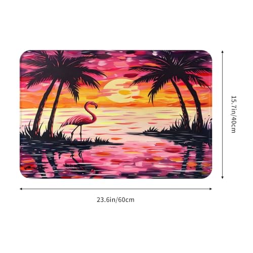 Bath Mat Flamingo Sunset Palm Trees Beach Quick Dry Bathroom Rugs Non Slip Absorbent Shower Flannel Rug Floor Mat for Bathroom,Bathtub,Sink,Bedroom,16"X24" - color: Cay12