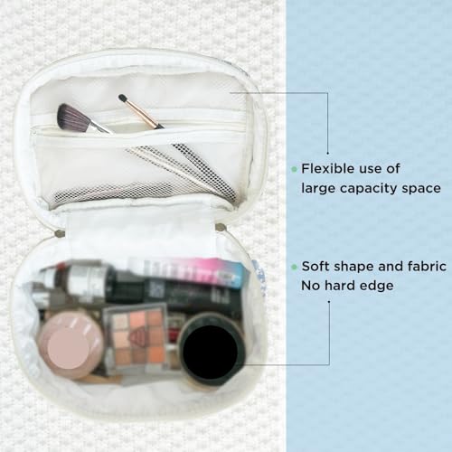 Sminra Makeup Bag Large Travel Quilted Cosmetic Makeup Bag Organizer, Floral Cotton Coquette Aesthetic Toiletry Bag for Women Girls (Blue Floral Collage-L) - color: Blue Floral Collage-L