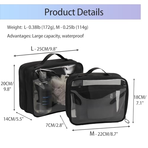 TSA Approved Toiletry Bag, Clear Makeup Bags with Multi Layer Mesh Pockets, Portable Large Capacity PVC Cosmetic Bags with Zipper for Travel Essentials - size: L+M
