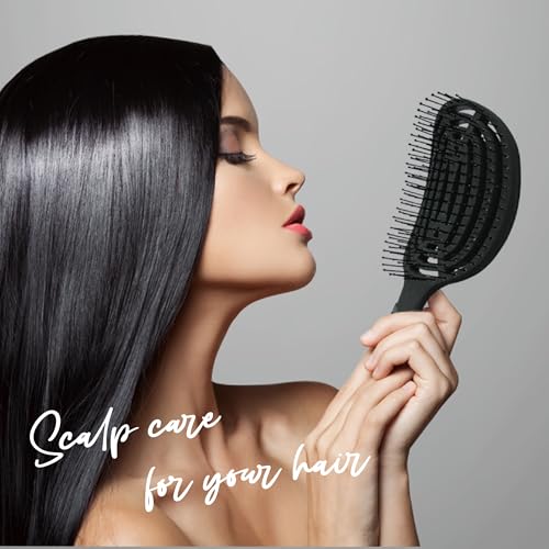 NuWay® DoubleC® Pro Professional Detangling Hair Brush – Patented Double Curve Scalp Care Brush for Gentle Detangling, Blow-Dry Styling & Wet or Dry Hair (Iron Black) - color: Iron Black