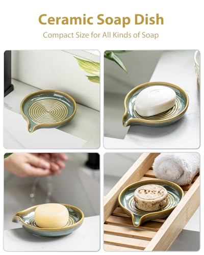 Ceramic Soap Dish, Self Draining Soap Holder Bar Soap Dish for Bathroom Kitchen Counter Soap Saver Tray Keep Soap Bar Dry Easy to Clean, Blue and Green - color: Blue and Green, size: Round
