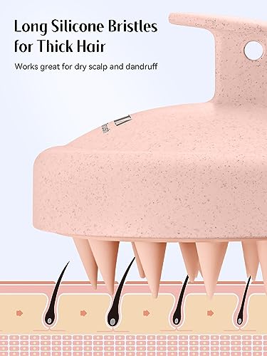 HEETA Scalp Massager Hair Growth, Silicone Scalp Scrubber Shampoo Brush for Exfoliation, Dandruff Removal & Head Massage Stress Relax, Wet & Dry Use for Thick, Thin Hair Care, Wheat Straw Light Pink - color: New Light Pink