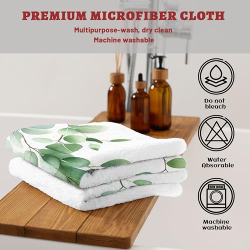 Green Leaves Hand Towels Set of 2, Plant Leaves Bathroom Kitchen Towels Lightweight Breathable Face Towels for Bathroom Gym Hotel Sport Decor - color: Green Leaves