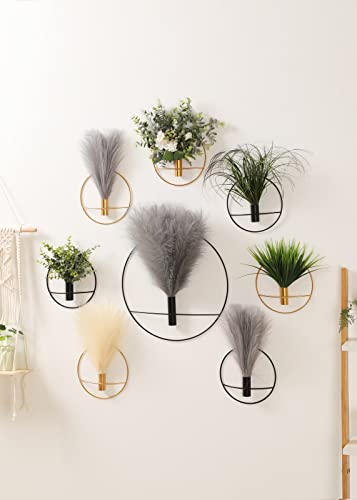 Pretty Jolly Boho Wall Decor, Wall-Mounted Metal Art, Hanging Artificial Pampas Display, Living Room, Bedroom, Bathroom, Diningroom, Fake Faux Plant 2 Pack Black Brown | Hanging Planter Display, For Living Room, Bedroom, Bathroom, Dining room, 2 Pack Blac