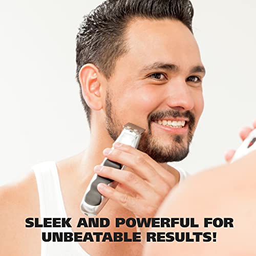 Wahl Groomsman Battery Operated Facial Hair Trimmer for Beard & Mustache Trimming Including Light Detailing and Body Grooming – Model 9906-717V - color: Silver, size: 1 Count (Pack of 1)