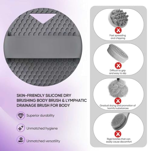 Silicone Body Scrubber -Anti Zinc Infused Exfoliating Body Scrubber | Anti Slip Silicone Loofah,Stiff & Soft Bristles for Cellulite Reduction,Blood Circulation- Gray - color: Dark Gray