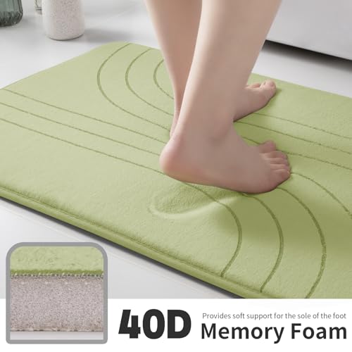 YIHOUSE Green Bathroom Rug Set 2 Pieces, Soft Non Slip Memory Foam Bath Mats, Extra Thick, Machine Washable - color: Green-2, size: 2 PC