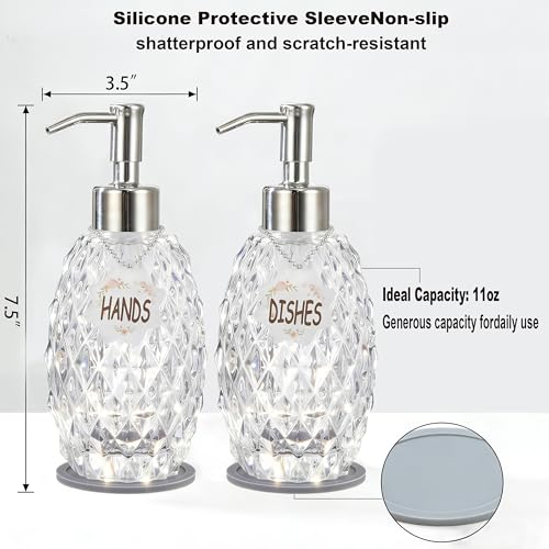 MALACHI Glass Soap Dispenser, 304 Rustproof Stainless Steel Pump, Refillable Multi‑use for Hand Soap, Dish Soap, Body Wash, Shampoo, Baby Wash for Bathroom Kitchen & Commercial - color: Light Clear
