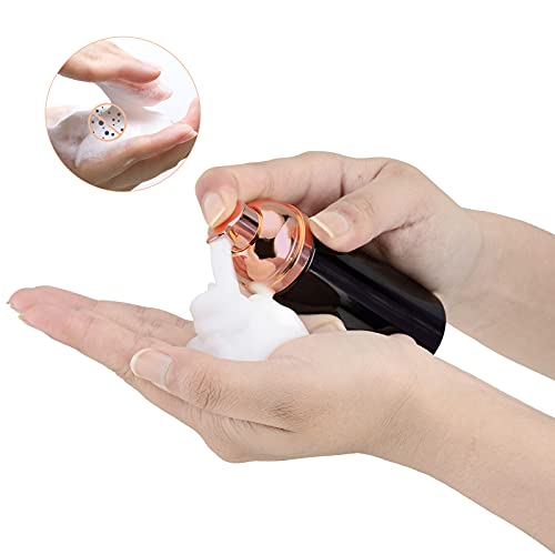 Travel Foam Pump Bottle - 2oz Small Size Foaming Hand Soap Dispenser - Mini Portable Mousse Lash Shampoo Kit Container for Hair - Empty Leak Proof Plastic Rose Gold &Black Foamer 3Pack - color: Rose Gold+black