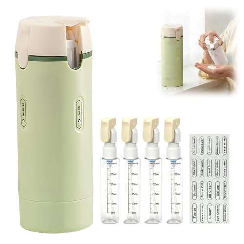 4 in 1 Travel Dispenser, 4 Pack 30ML Travel Bottles with Measurement Scale & Label Stickers for Toiletries, Leak Proof Dispenser Bottle Containers for Shampoo Lotion Conditioner Cream (Green) - color: Green