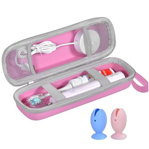 Travel Case for Oral-B/Oral-B Pro/Phlips Sonicare Electric Toothbrush with 2pcs Toothbrush Heads Cover Cap, Portable Hard Protective Storage Bag with Accessories Storage (Pink) - color: Pink Case and 2 Caps