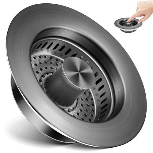 Kitchen Sink Drain Strainer 3 in 1, 304 Stainless Steel Pop Up Sink Stopper, Anti-Clogging Sink Drain Strainer for US Standard Kitchen Drain (Gunmetal Gray) - color: Gunmetal Gray, size: 1 Pack