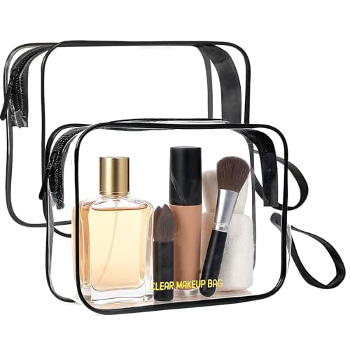 Icramsy Clear Makeup Bag,2 Pack TSA Approved Toiletry Bag Travel Toiletry Bag Hanging Makeup Cosmetic bag for Women Men (Black). - color: Black