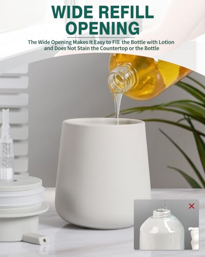 Bosilunlife Soap Dispenser Bathroom - Grey Ceramic Soap Dispenser Lotion Hand Pump Dish Soap Bottle for Kitchen 12oz Refillable Liquid Hand Wash Dispenser for Bathroom - color: Matte Light Grey