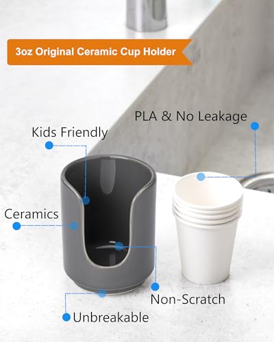3 oz Original Ceramic Bathroom Cup Dispenser with 5 PLA Paper Cups, Bathroom Essential Accessories for Mouthwash Cup Holder (2 Pack, Grey) - color: Grey, size: 2 Pack