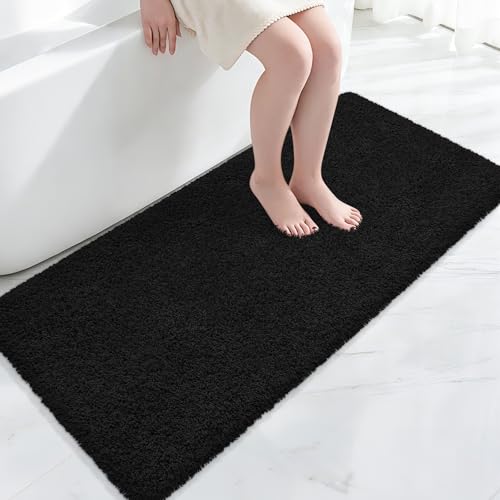 Bathroom Rugs 60"x24", Fluffy Soft Thick Absorbent Bath Mat Rubber Backing Quick Dry, Machine Washable Bath Mats for Bathroom Tub, Floor, Shower, Bedroom Home Decor Accessories, Black - color: Black, size: 60" x 24"
