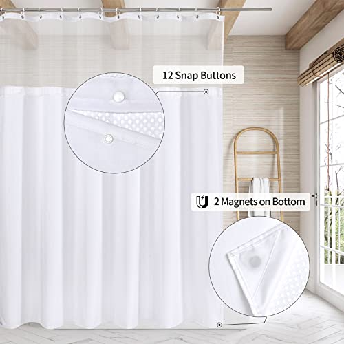 MitoVilla White Long Shower Curtain 72 x 78, Modern 78 inch Long Fabric Shower Curtain Set with Cloth Snap-in Liner & Mesh Top Window for Hotel Spa Bathroom Decor - color: White, size: 72"W x 78"L (Pack of 1)
