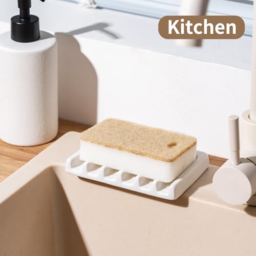Tanew Self Draining Premium Ceramic Soap Dish, Bar Waterfall Soap Dish, Shower Soap Holder Sponge Holder Soap Tray Savers for Bathroom, Shower, Kitchen, Sink and Countertop - color: Blue