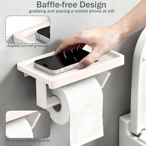 Cream White Toilet Paper Holder with Shelf, Premium Thicken Aluminum Alloy, Self Adhesive Toilet Tissue Roll Holder Wall Mount for Bathroom, Washroom, Kitchen, RV with Cell Phone Storage - color: Cream White